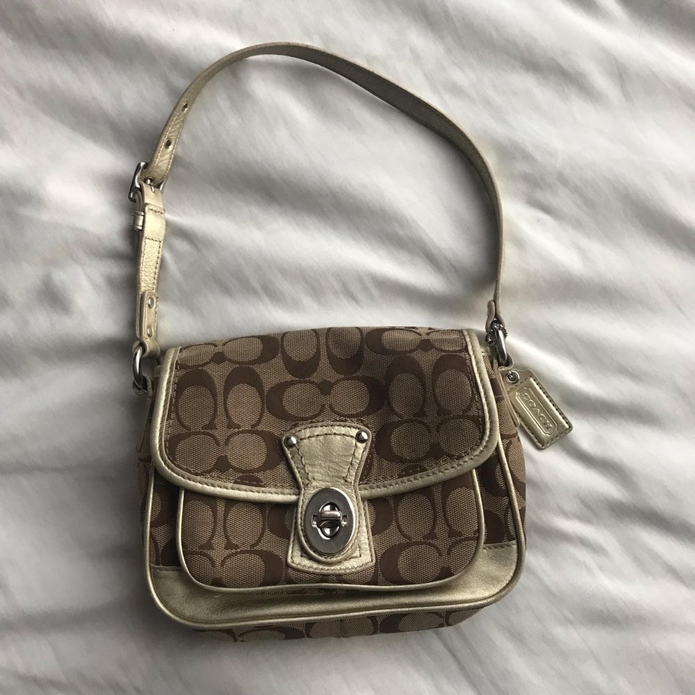 Coach Tan and Gold Penny Flap Bag
